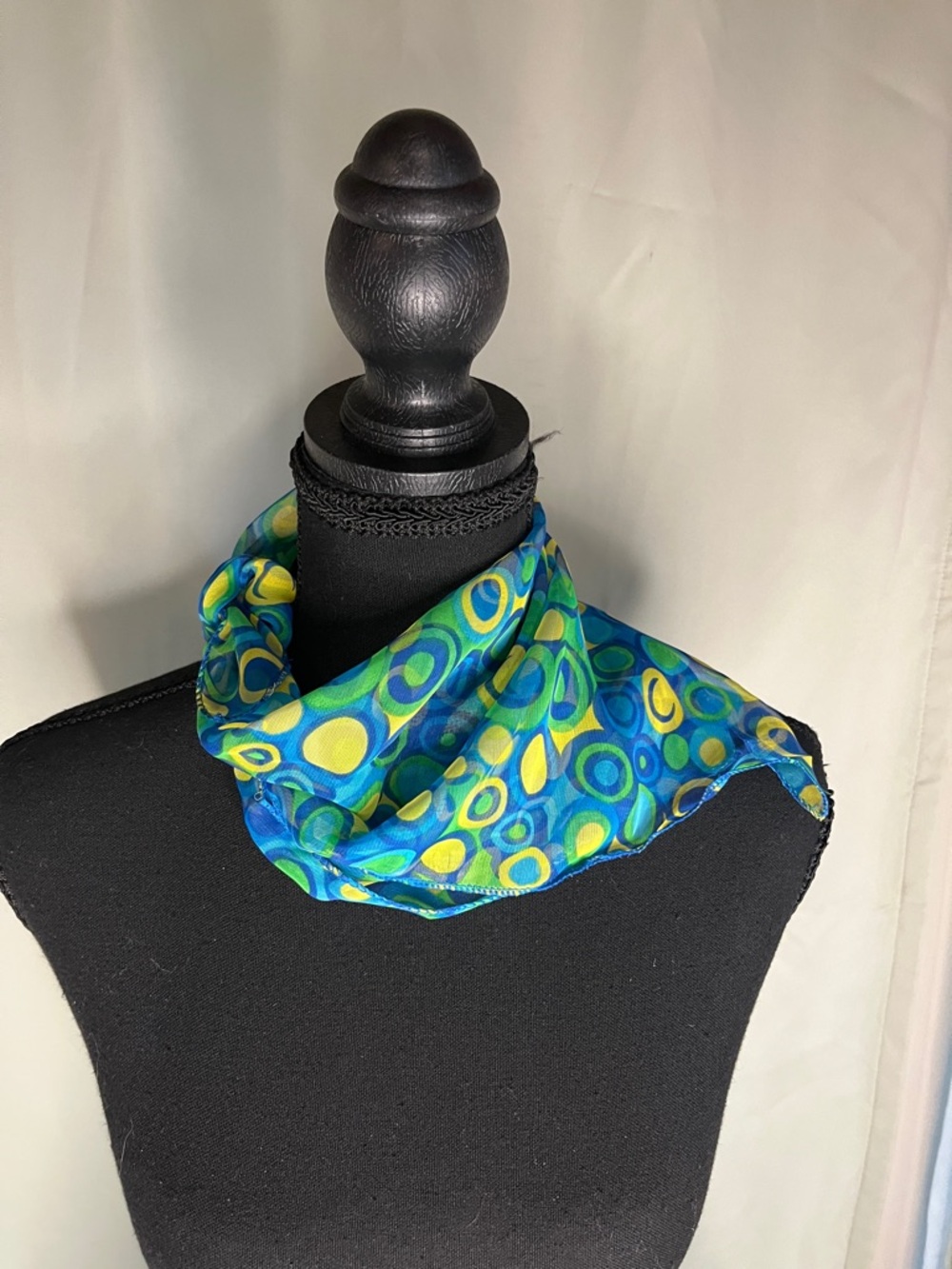 Silky Blue & Green Abstract Circle Neck Scarf